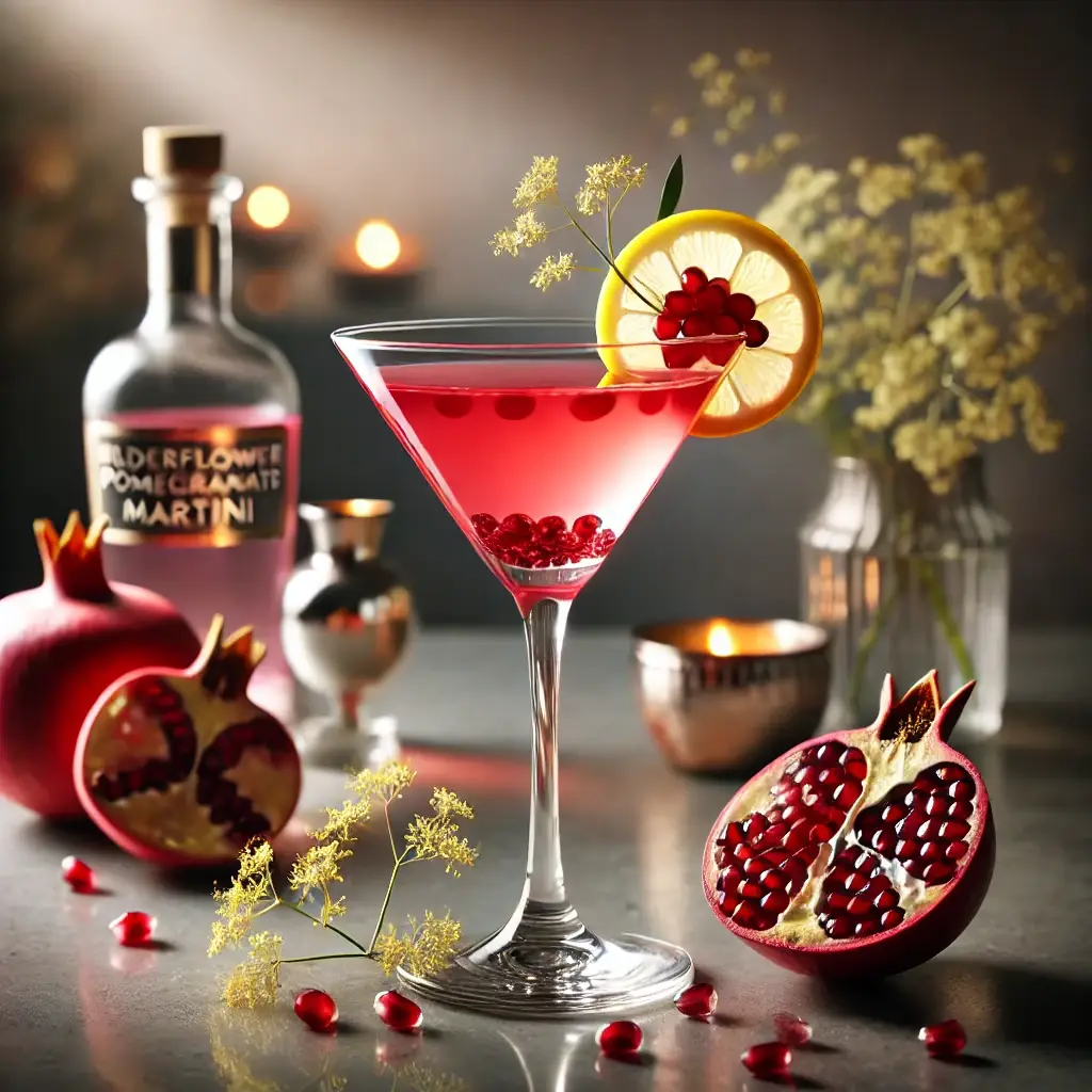 Holiday Elderflower Pomegranate Martini
