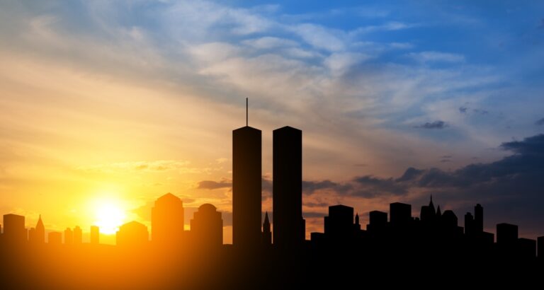 September 11 memorial with twin towers before the tragedy