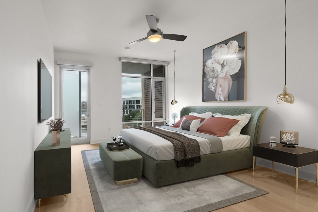 Primary bedroom at Bridges on the Park condominium in Zilker, Austin Texas
