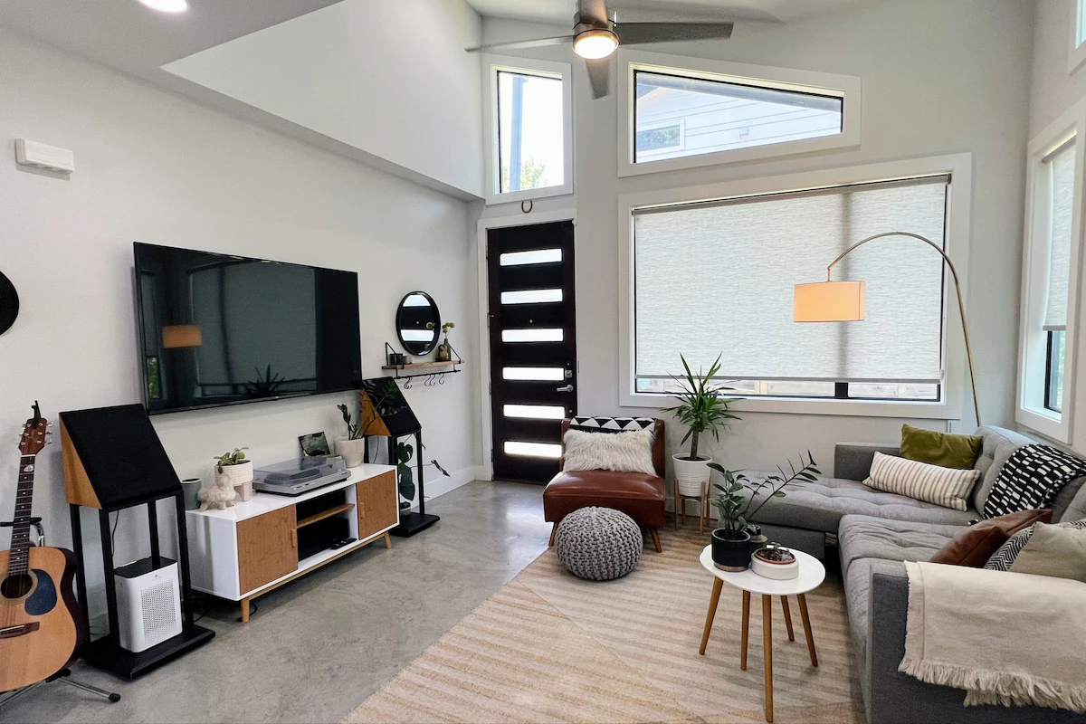 Living space with patio view