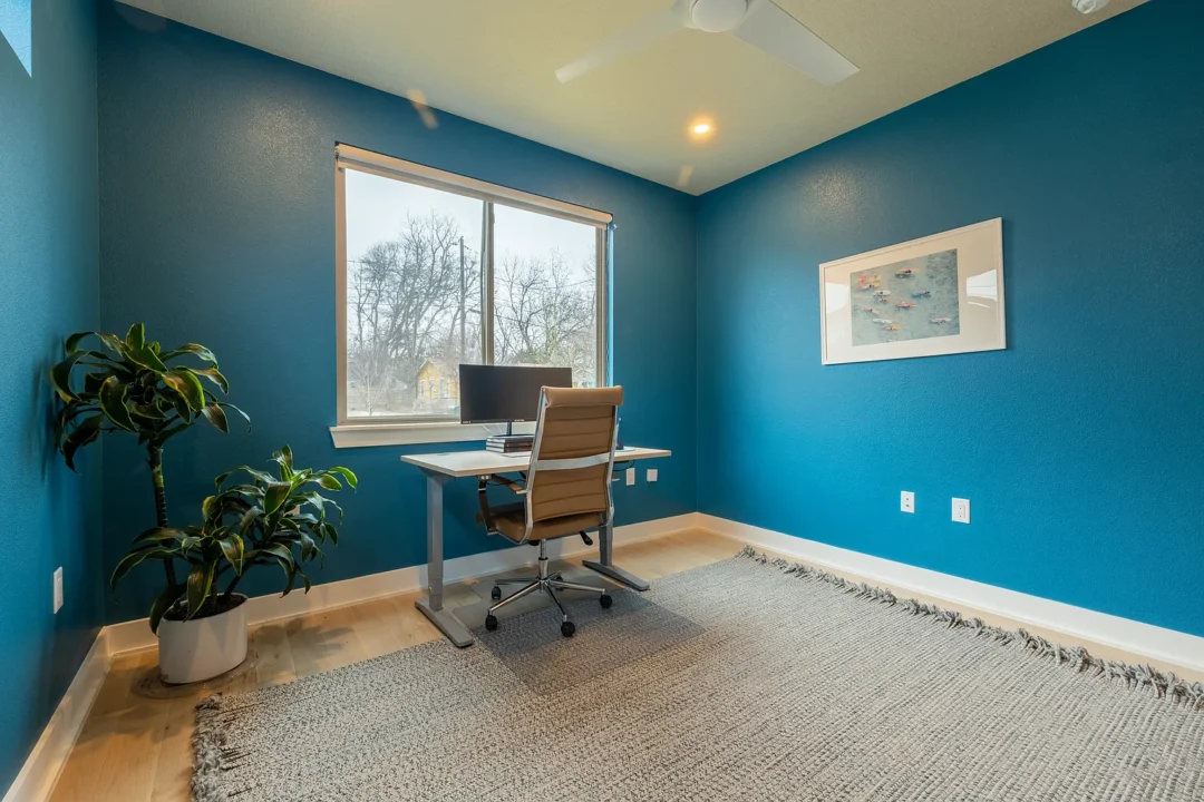 Study Suite with deep blue accent wall