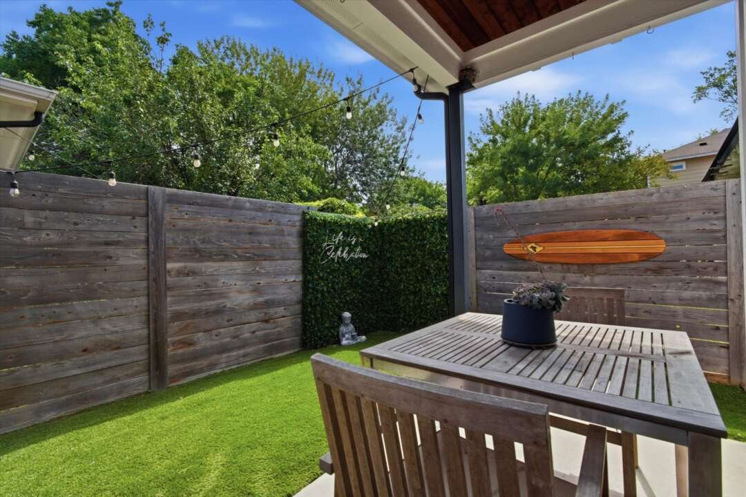 Covered patio with wood ceiling detail