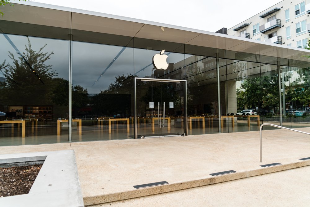 Apple Store storefront at The Domain shopping district in North Austin, Texas