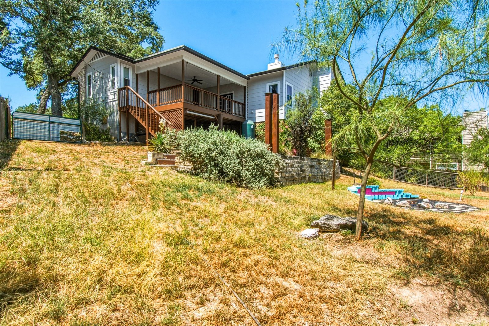 Backyard landscaped grounds and greenery