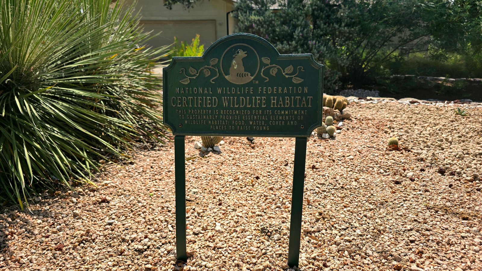 Certified Wildlife Habitat sign at 6929 Chinook Dr